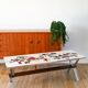 Ceramic coffee table, chrome and teak legs, Space Age, signed, 1970.
