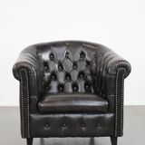 Dark luxury cowhide Chesterfield club armchair in English style