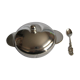 silver metal sugar and silver sugar spoon.