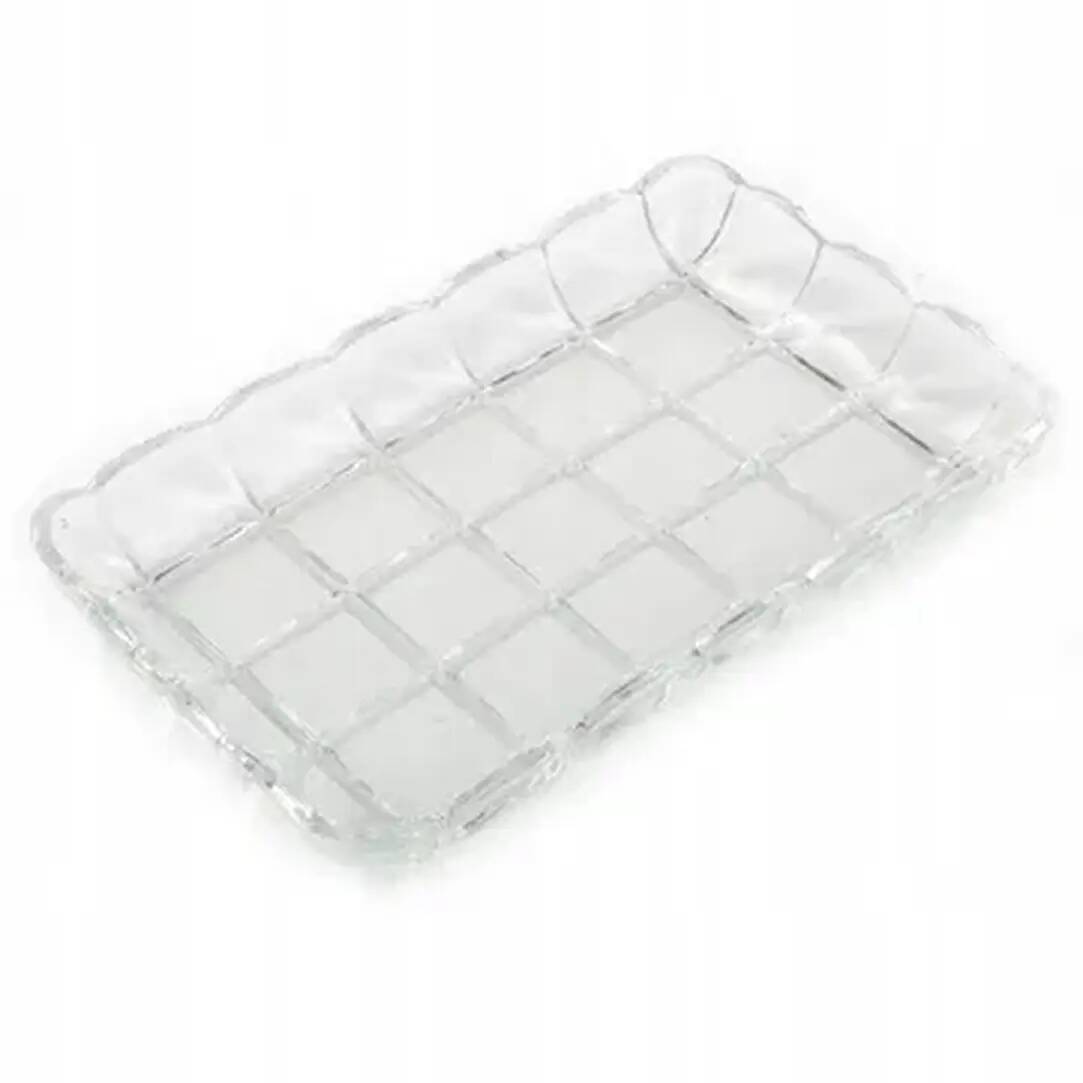Art Deco tray, transparent pressed glass, Poland, 1930s