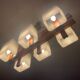 Scandinavian chandelier with 6 lights in teak and a perspex shade.