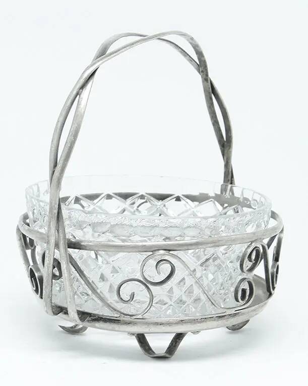 Sugar bowl, postmodernism, silver-plated brass, glass, HEFRA, Poland, 1970s