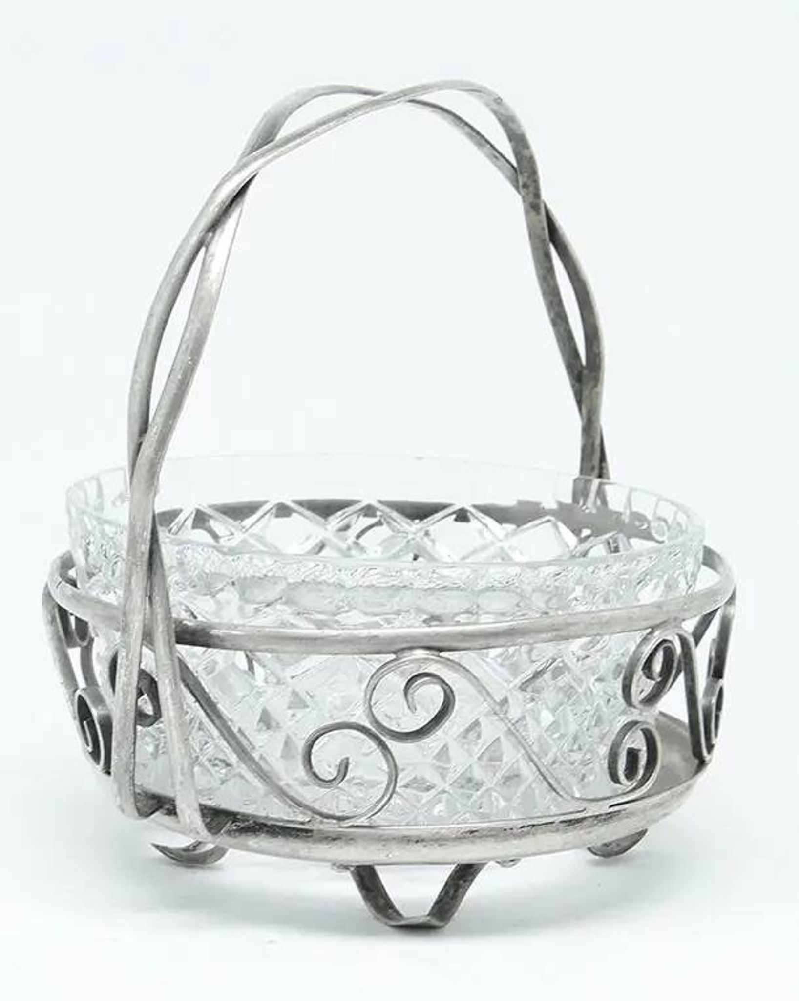 Sugar bowl, postmodernism, silver-plated brass, glass, HEFRA, Poland, 1970s