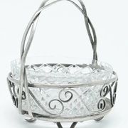 Sugar bowl, postmodernism, silver-plated brass, glass, HEFRA, Poland, 1970s