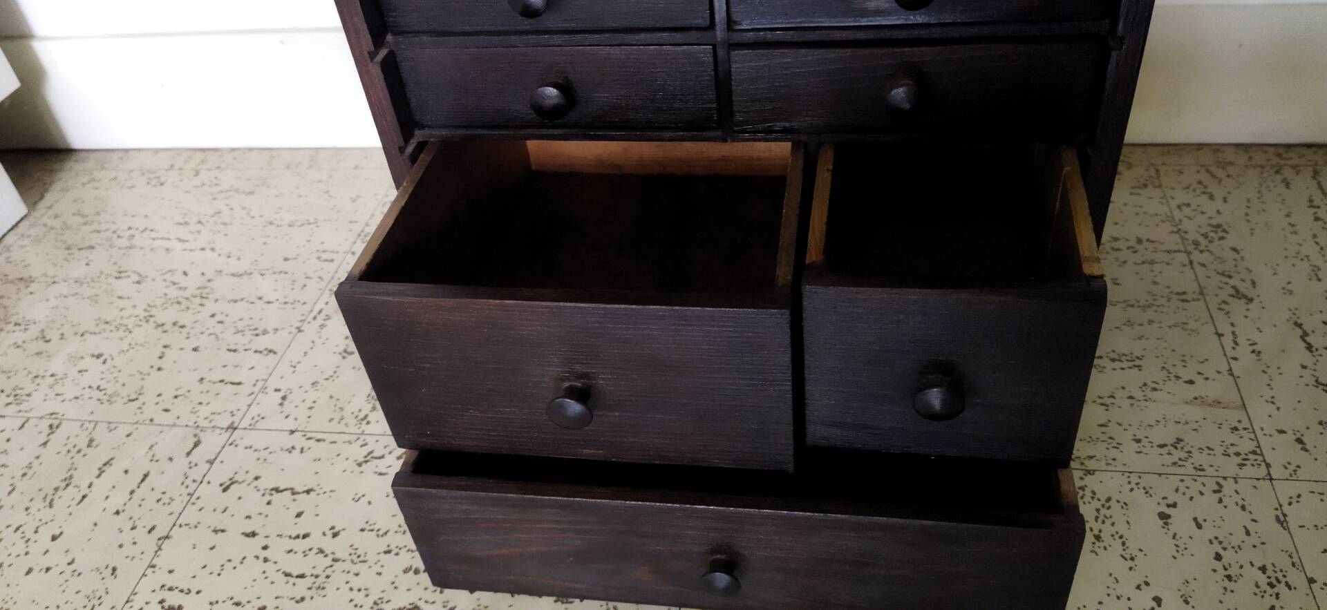 Authentic workshop furniture / Vintage watchmaker's layette in black wood