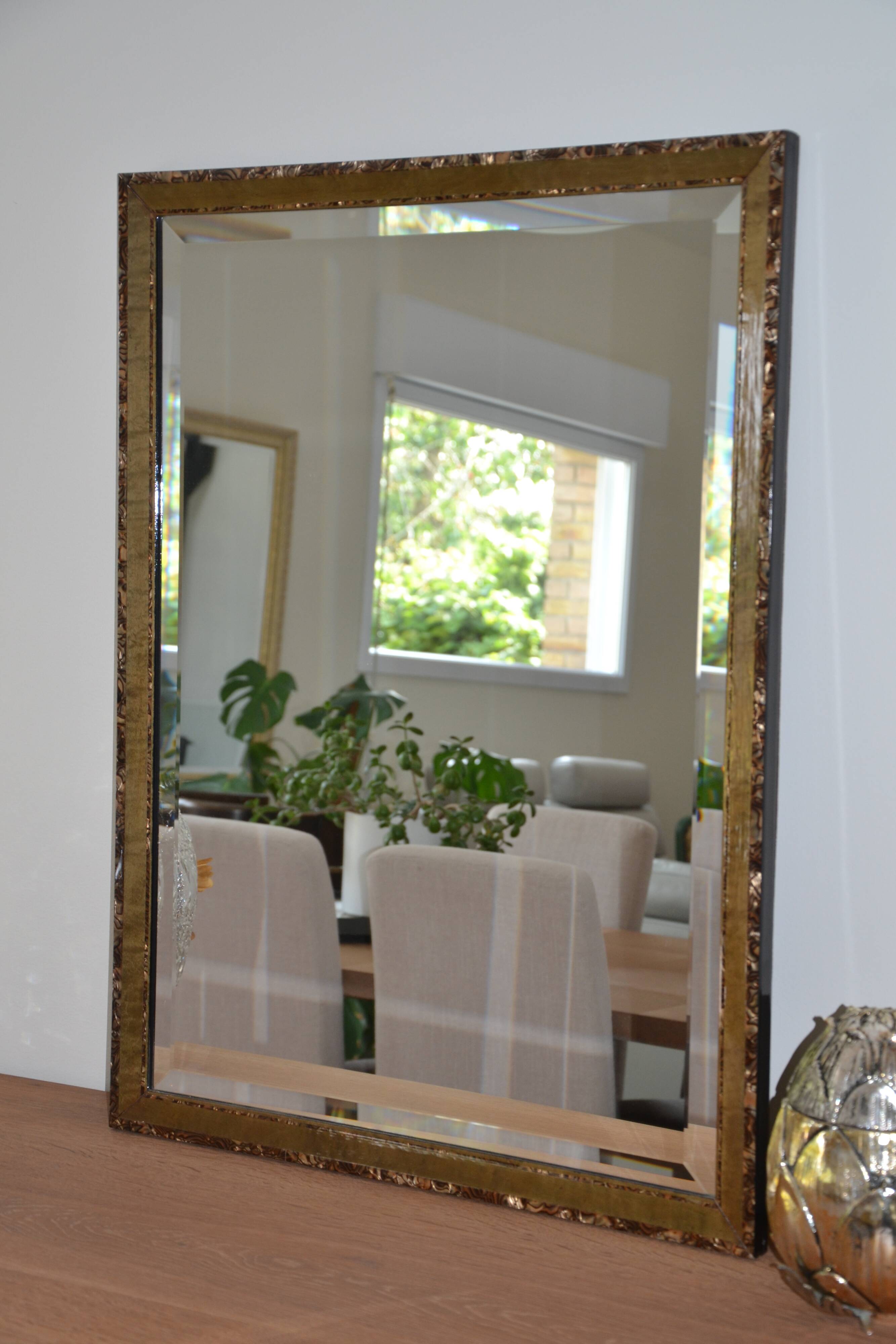 Large khaki beveled mother-of-pearl mirror from the 70s/80s