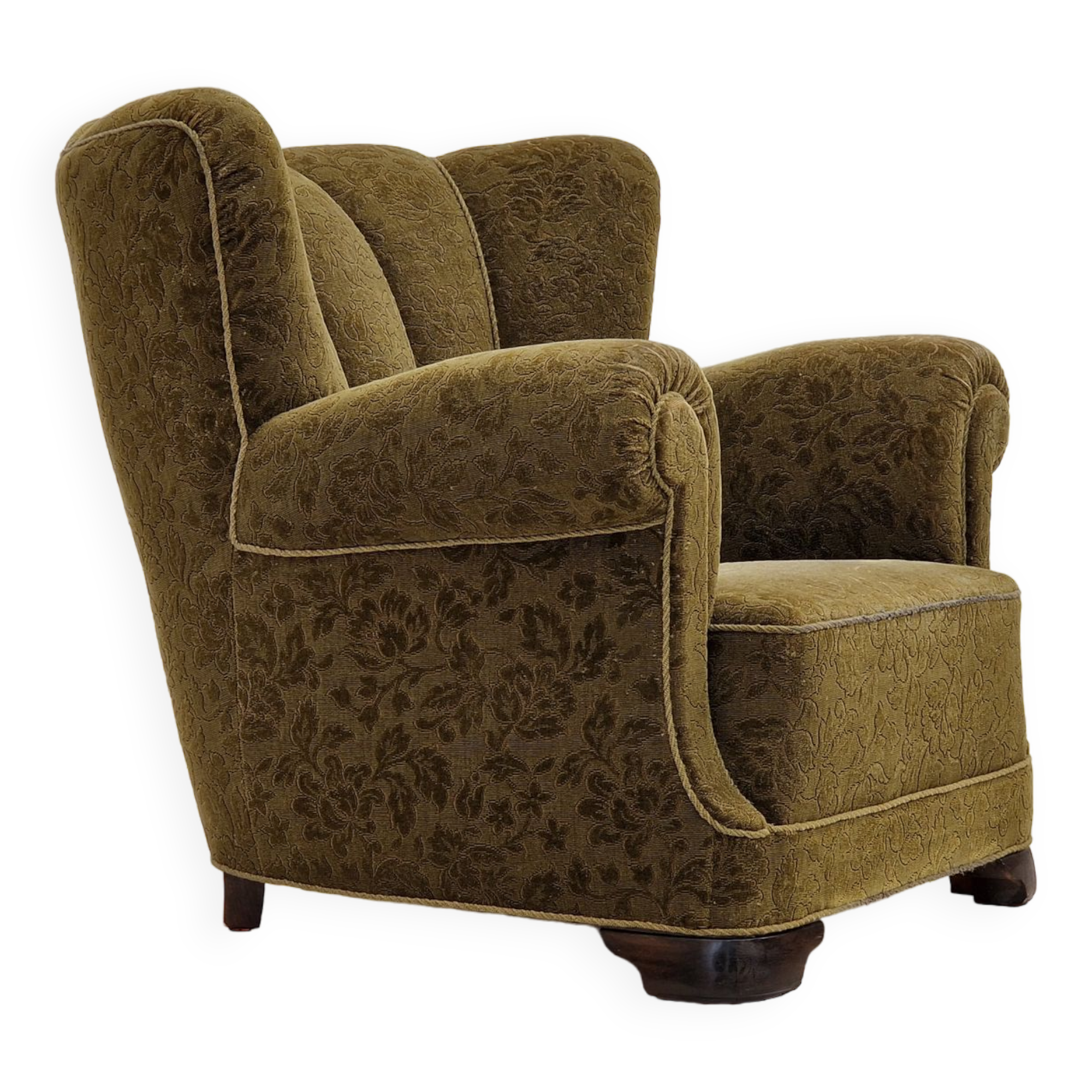 1950s, Danish vintage relax chair in green fabric, original condition.