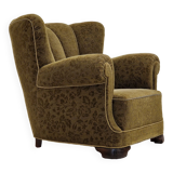 1950s, Danish vintage relax chair in green fabric, original condition.