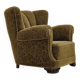 Années 1950, fauteuil relax vintage danois en tissu vert, état d’origine.
