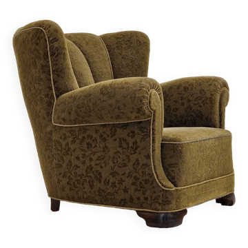1950s, Danish vintage relax chair in green fabric, original condition.