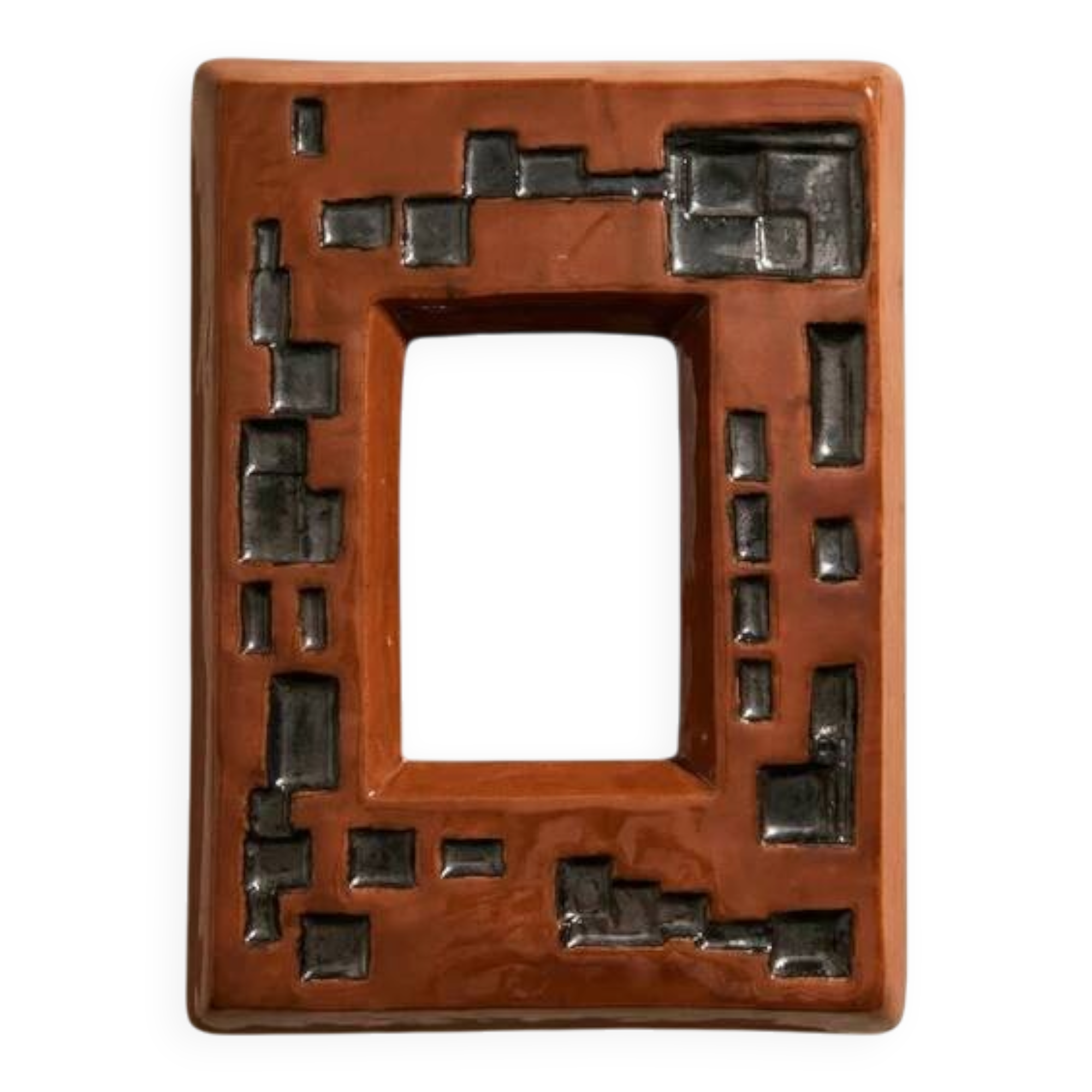 Brown ceramic mirror – 1960s/70s – signed M. BER