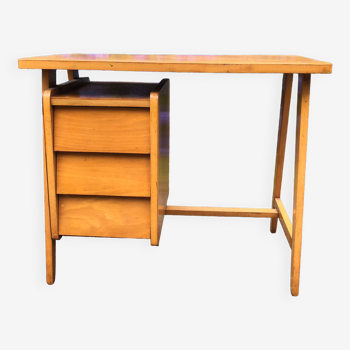 Vintage desk with beech compass legs with 3 drawers.