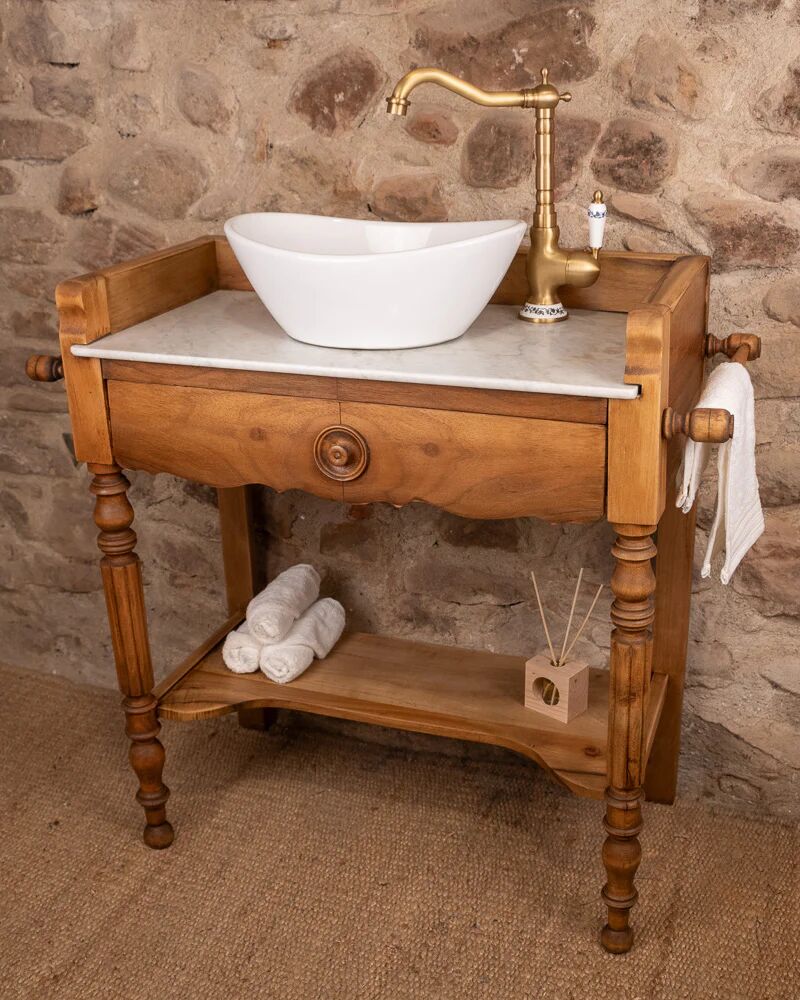Marble and wood washbasin furniture in Louis-Philippe style.
