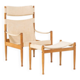 Oak safari chair & ottoman by Niels Eilersen for Erik Wørts