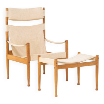 Oak safari chair & ottoman by Niels Eilersen for Erik Wørts