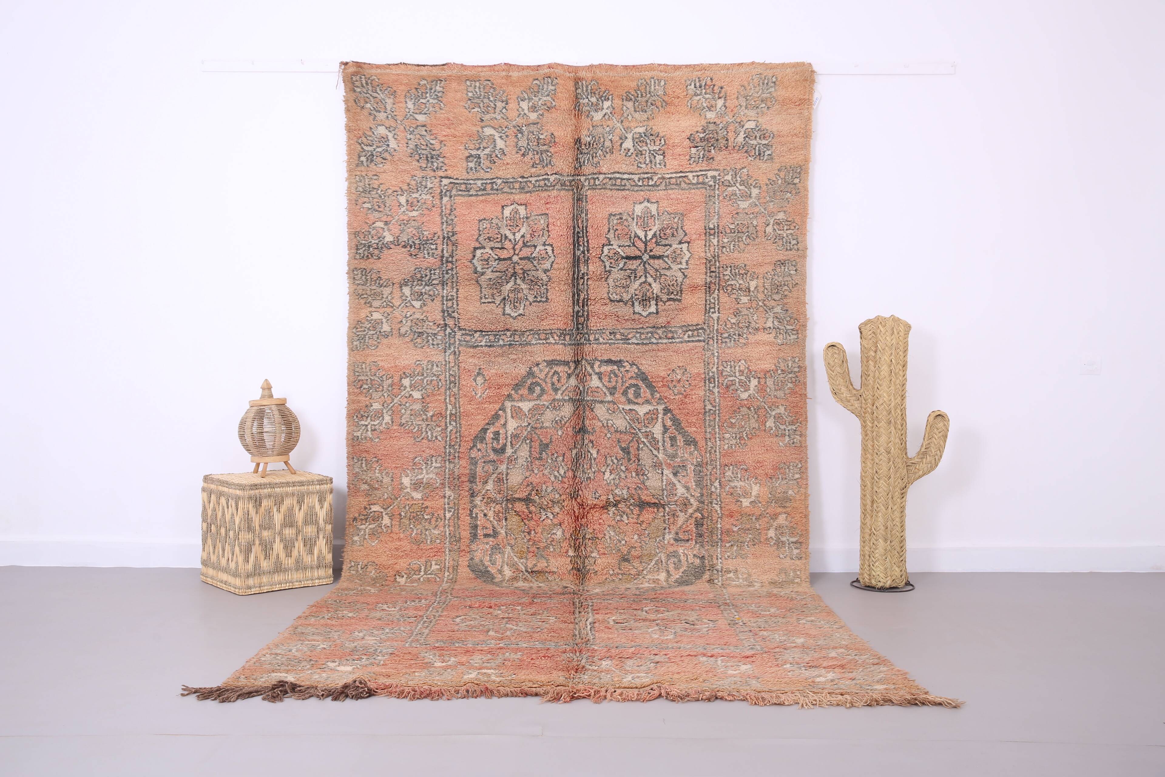 Tapis marocain vintage couleur pêche 183 x 335 cm - Tapis berbère fait main - Tapis en laine