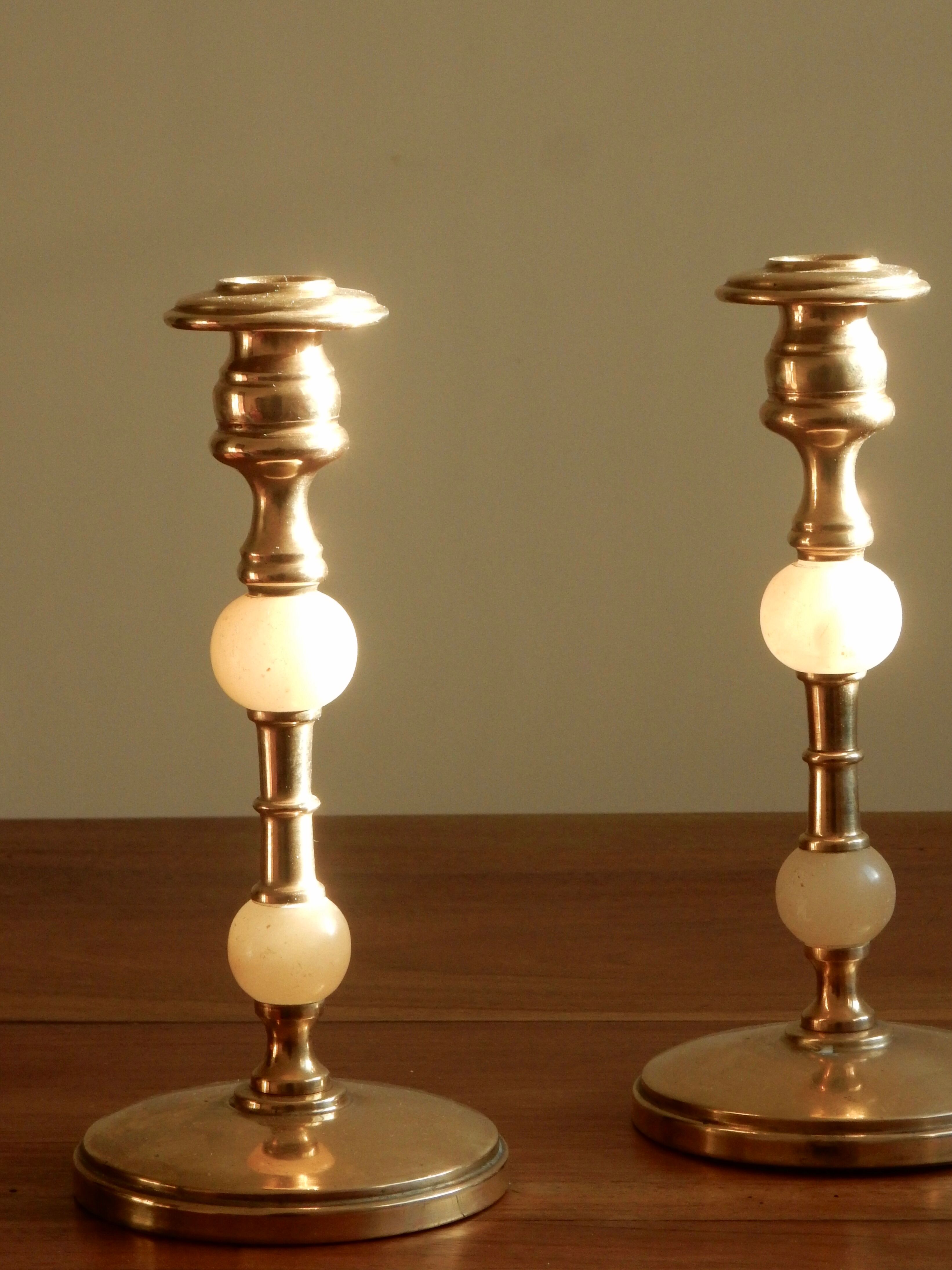 Brass and alabaster chandeliers, French from the 60s