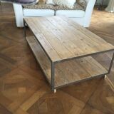 Wooden and iron coffee table with 2 shelves