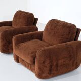 pair of brown fabric armchairs, Italy - 1970s