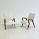 Italian mid-century lounge chair in cherry wood with white bouclé