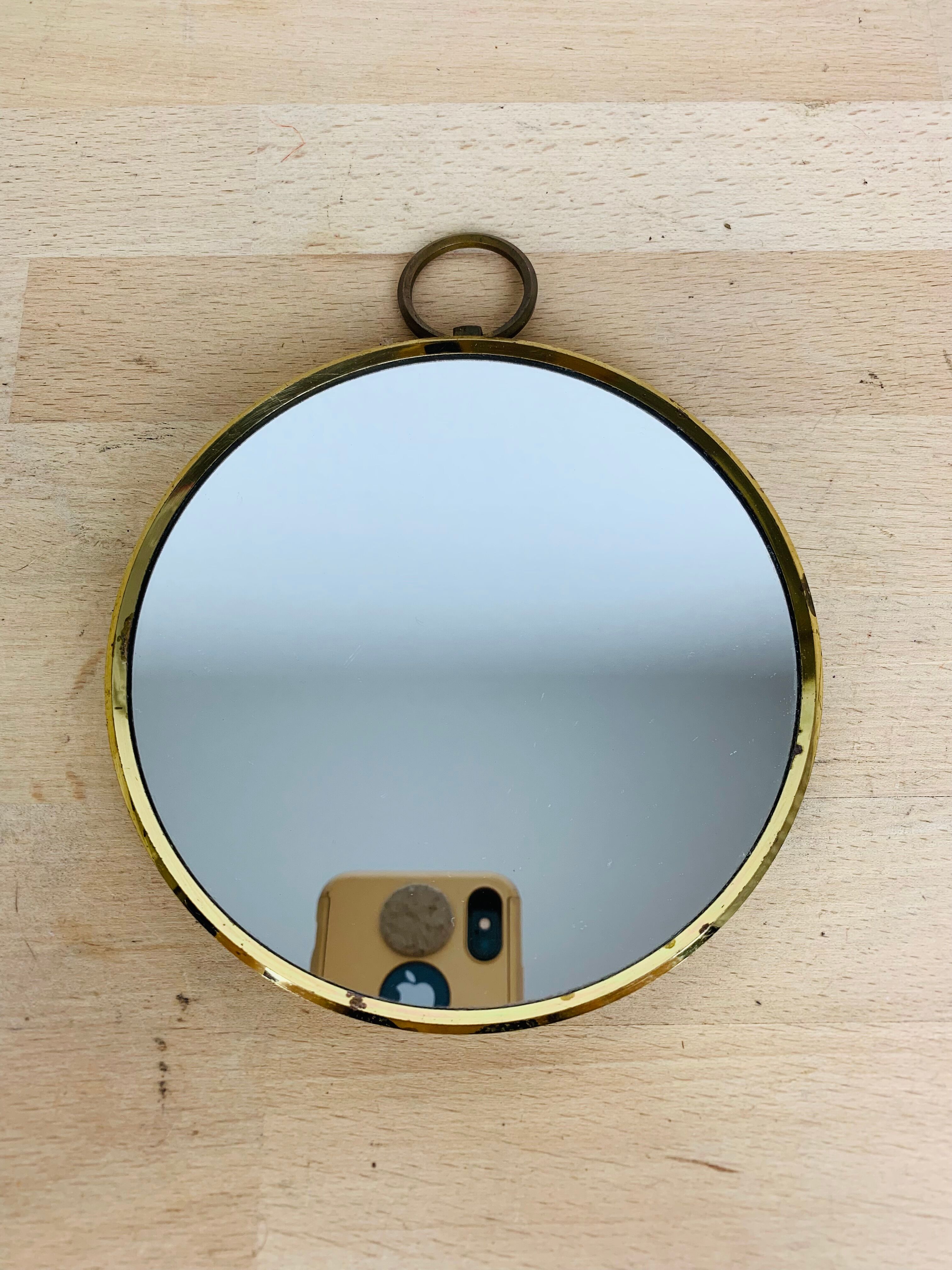 Mirror barber round strapping brass gilded