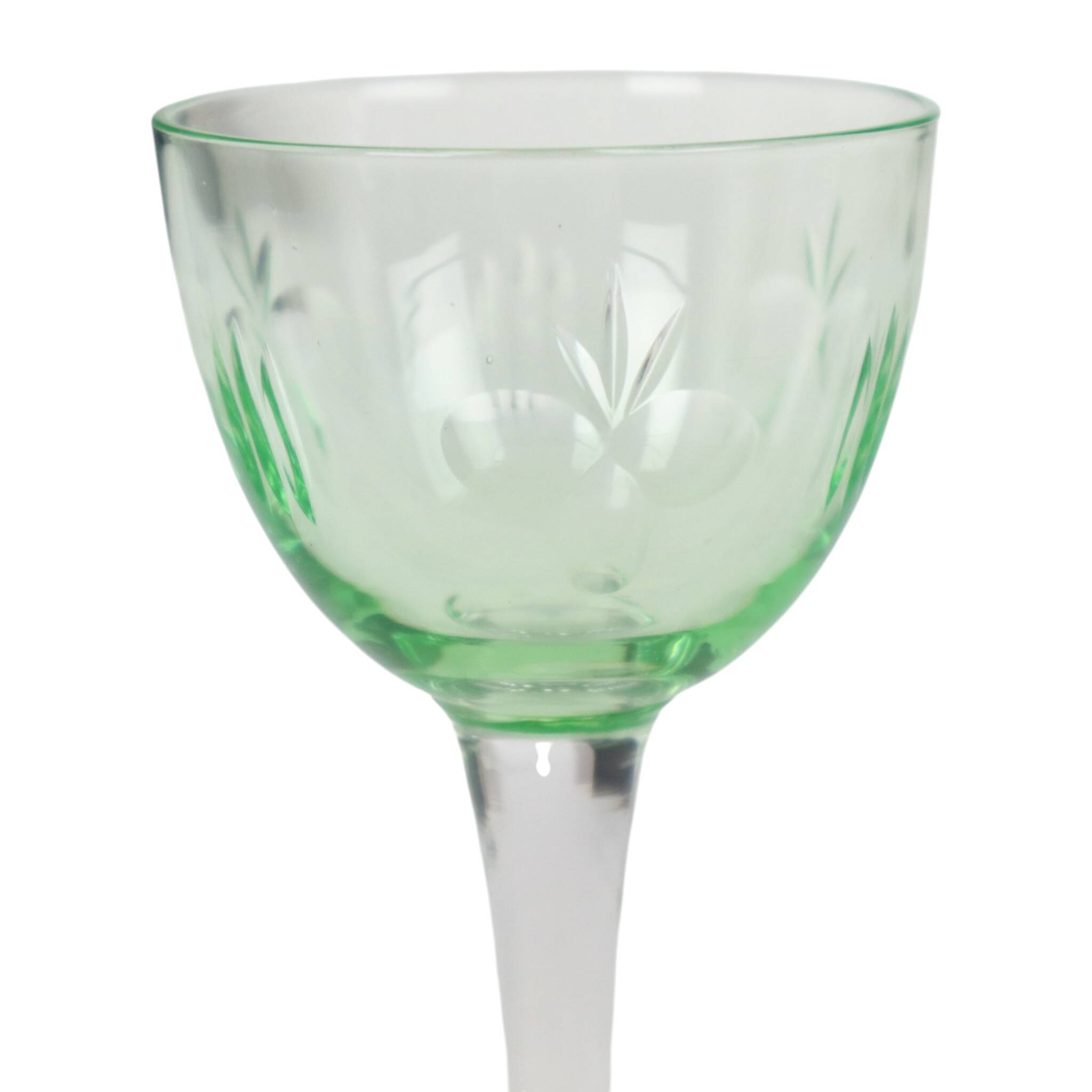 Set of 8 Val Saint Lambert Uranium Glass Aperitif Glasses