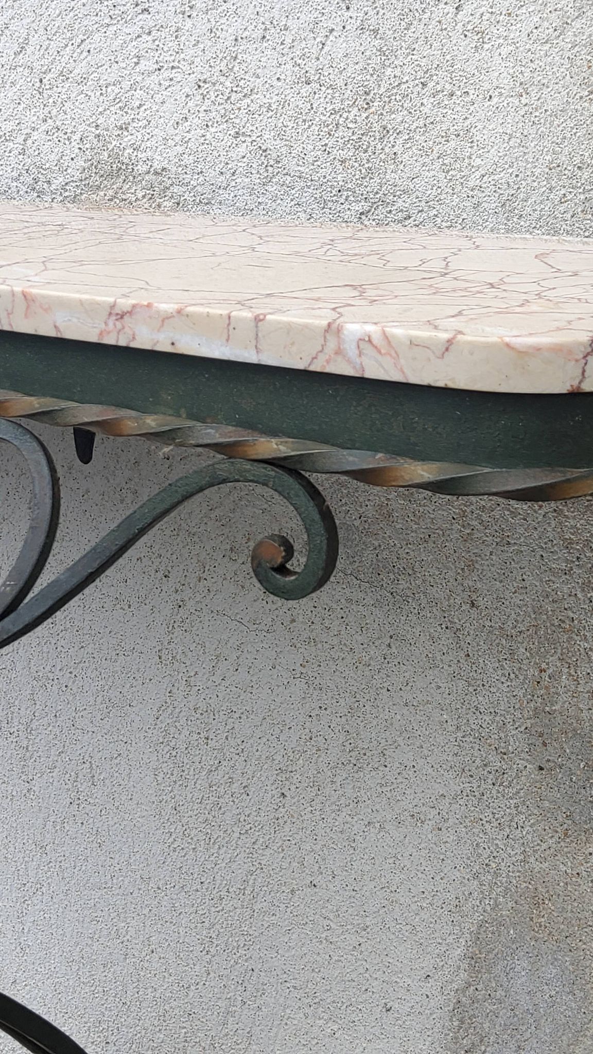 Console of wall lamp of the 50s in wrought iron and marble top