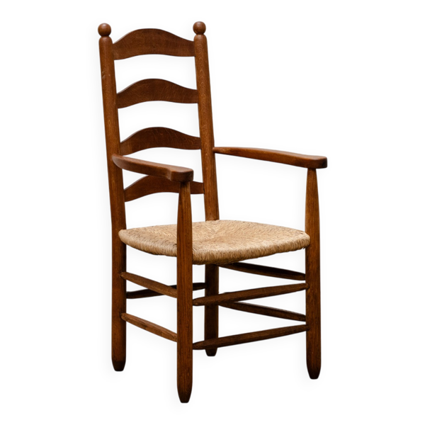Fauteuil chêne et paille dans l’esprit de Charlotte Perriand 1950
