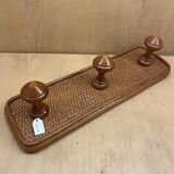 Triple coat rack in brown rattan