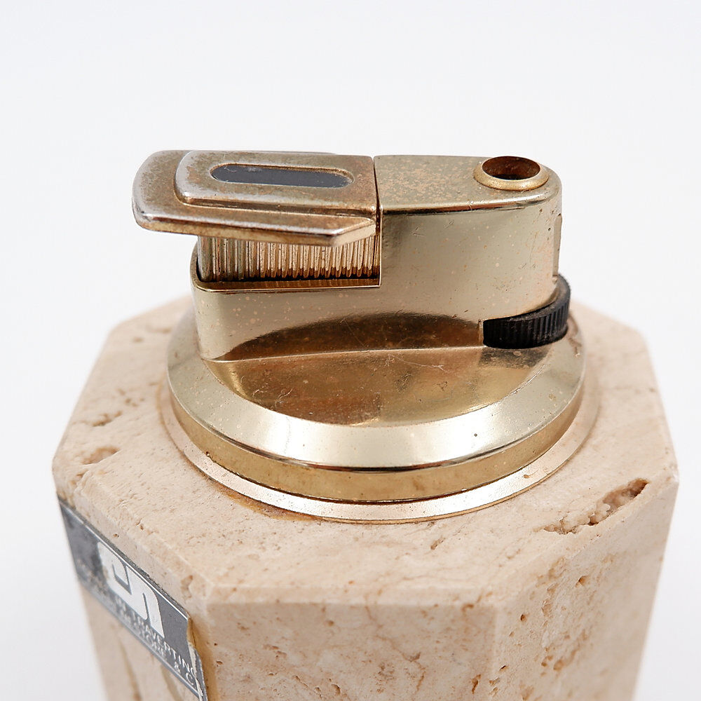 Vintage octagonal table lighter by Cerri Nestore in travertine - Italy 1970s