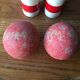 Old vintage wooden bowling game triclore plus two balls
