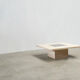 George Mathias square travertine and brass coffee table