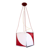 Cubic Red and White Plexiglass and Metal Pendant, Italy