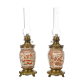 Pair of Satsuma porcelain oil lamps