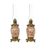 Pair of Satsuma porcelain oil lamps