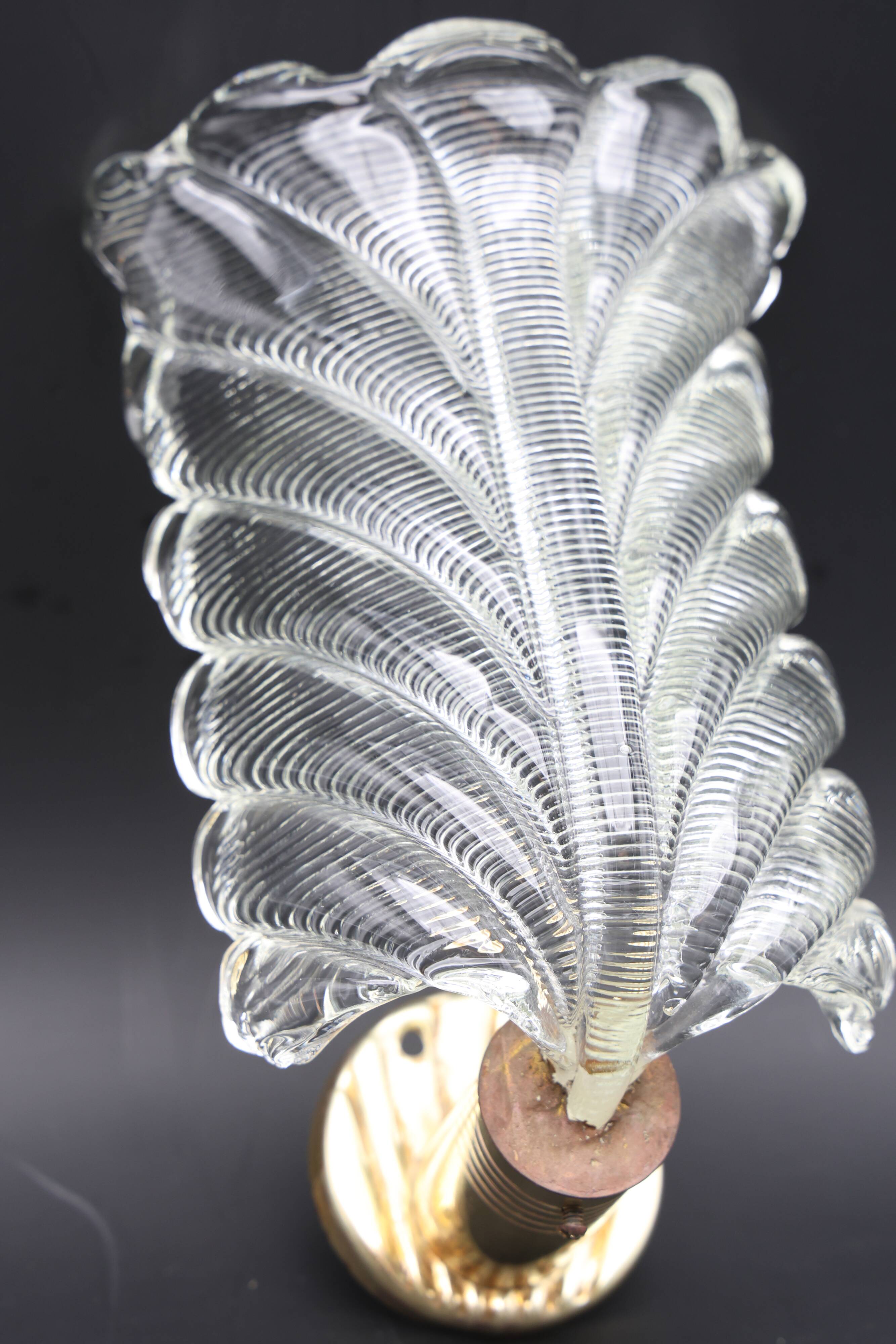Art Decò Wall light Trasparent Murano Glass Leave by Barovier e Toso, 1950s