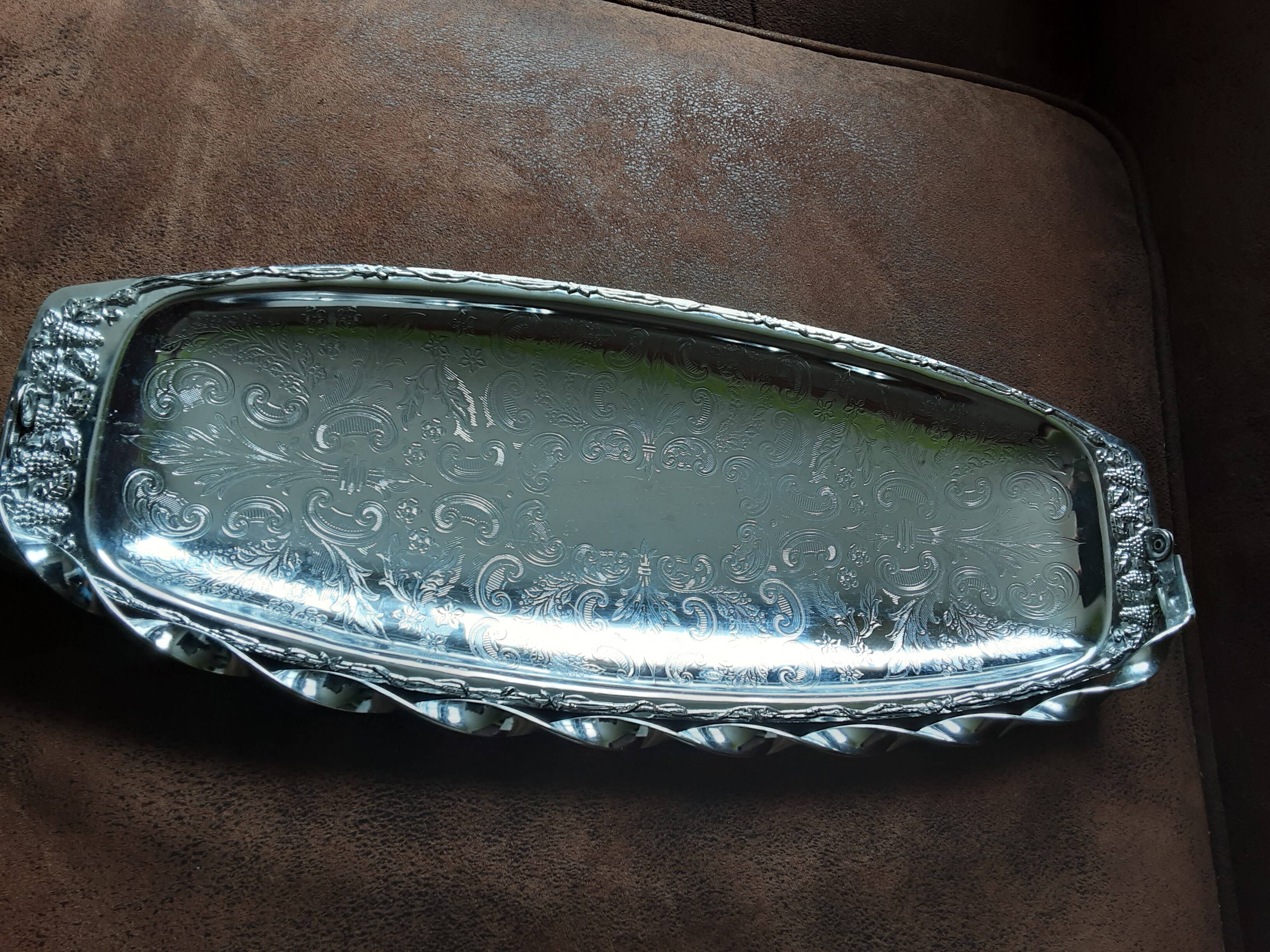 Large rectangular original silver metal dish