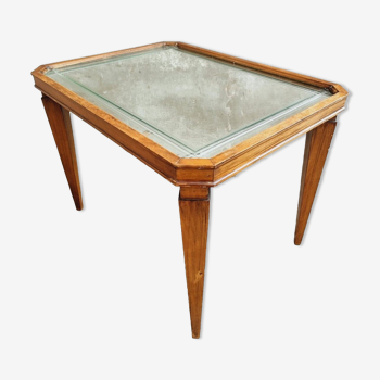Antique coffee table side table wood with mirror glass
