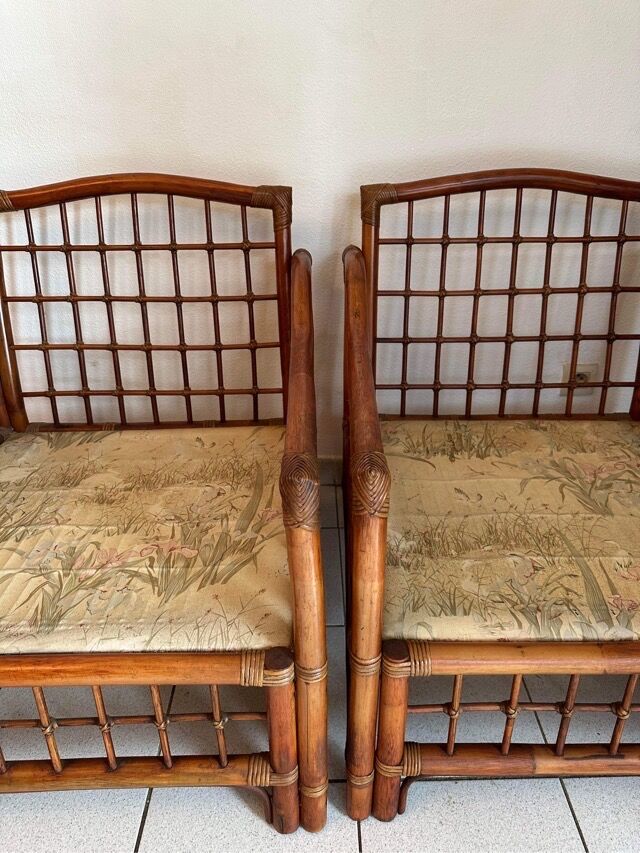 Pair of Rattan and Bamboo Armchairs