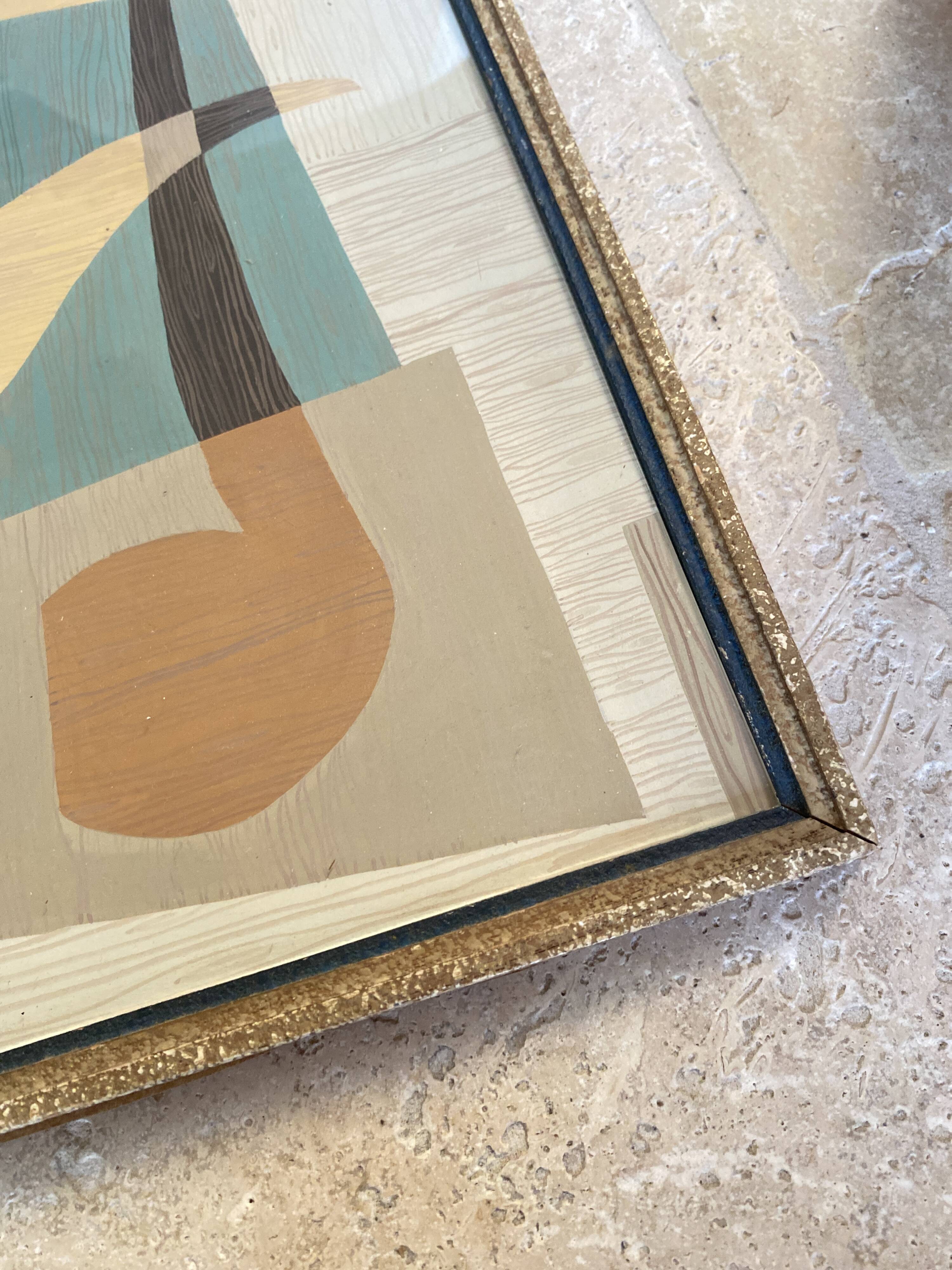 Gouache illustration on paper, glass frame