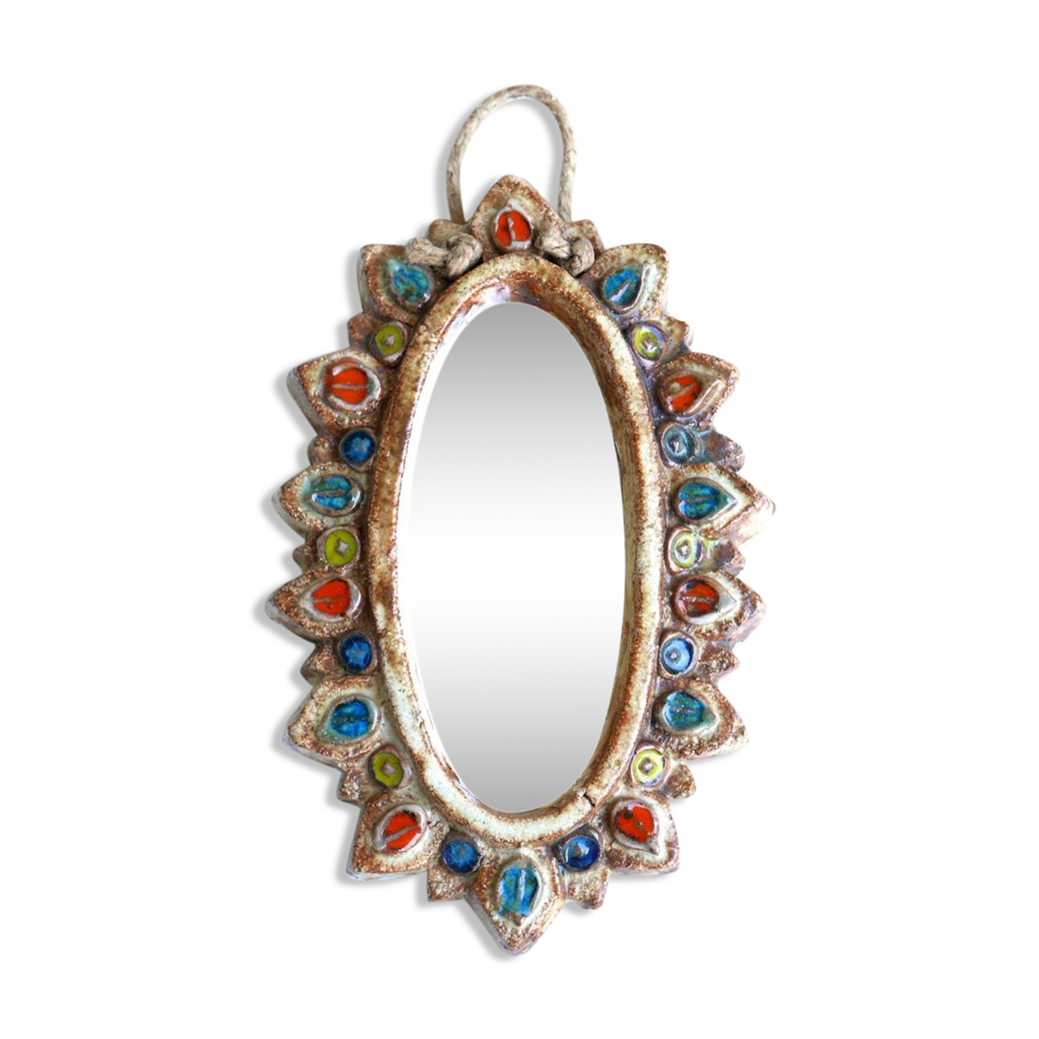 Mirror ceramic wheel, Vallauris, 60 years  - 22,3x14,5cm