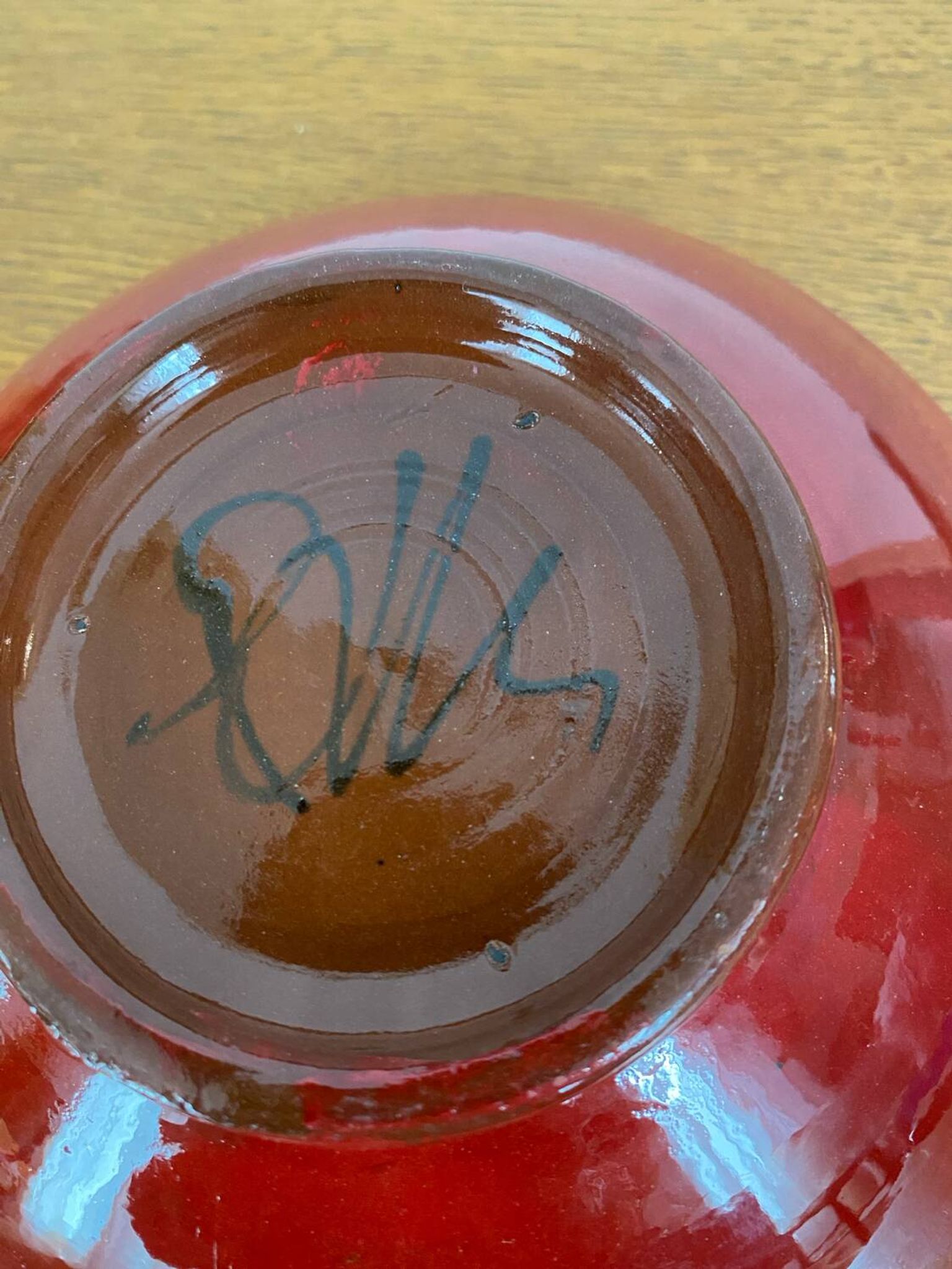 Signed red flower bird cup