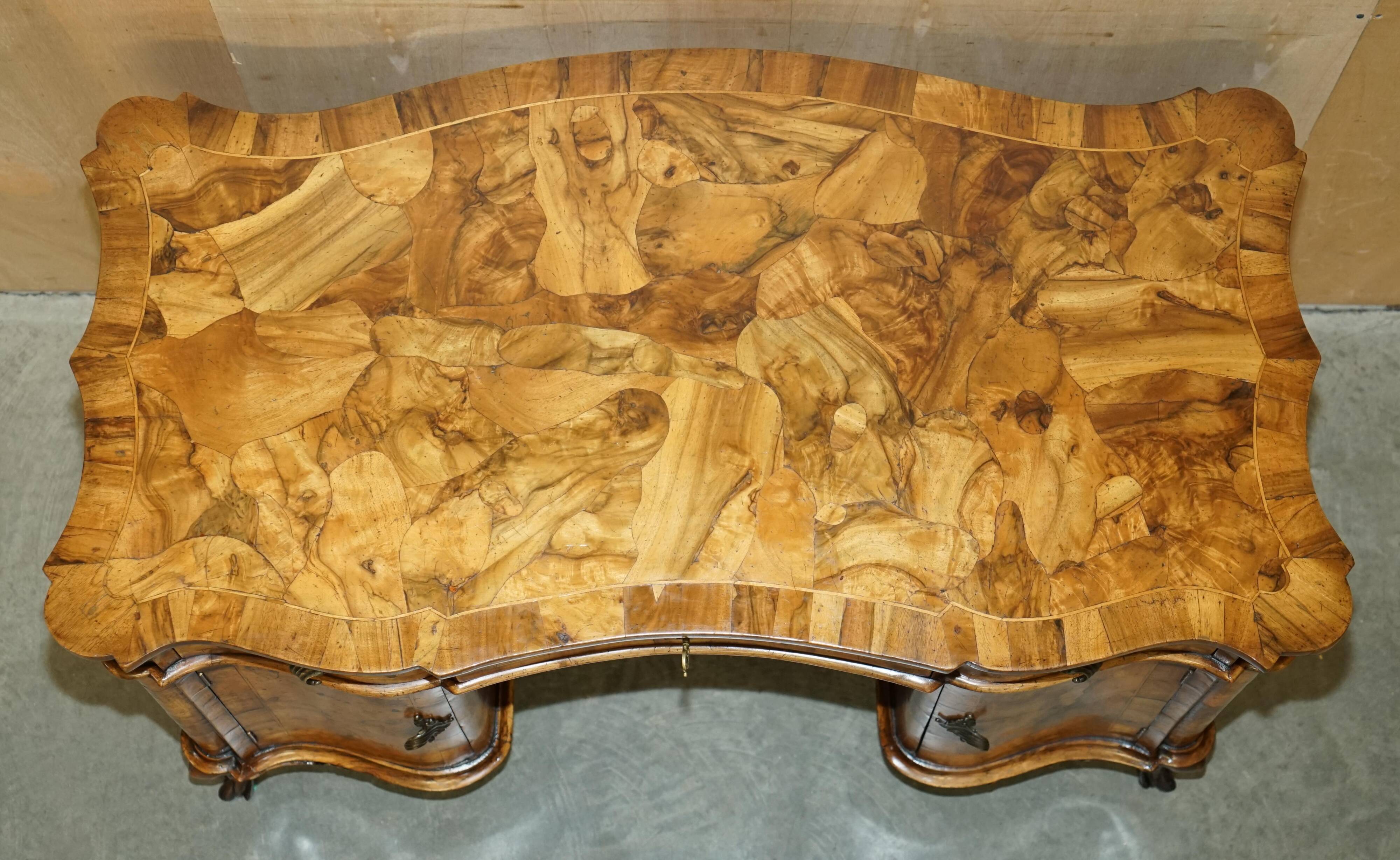 Antique Italian writing desk in olive wood circa 1860