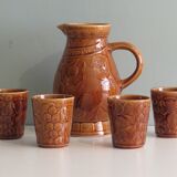 Sarreguemines pitcher and goblets, France 1970s