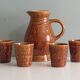 Sarreguemines pitcher and goblets, France 1970s