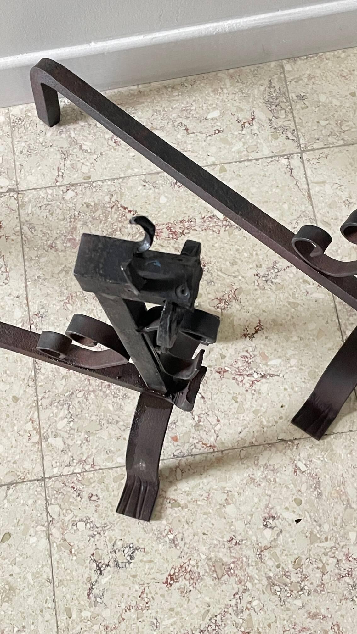 Pair of vintage steel brutalist andirons