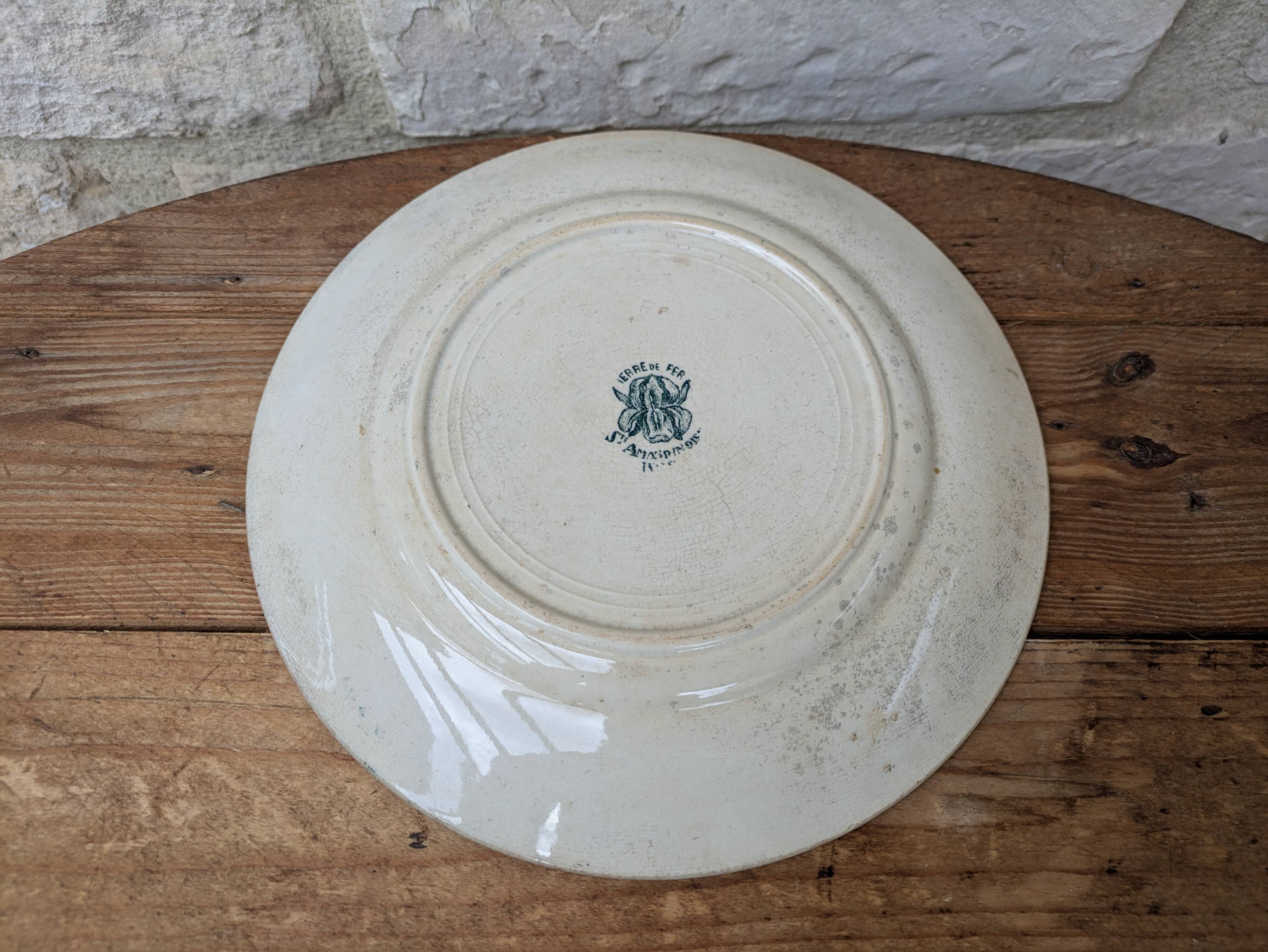 Old ceramic plate Terre de Fer Ste Amandinoise model Iris