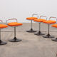 6 Italian low bar stools with orange seat 1970 Joe Colombo style