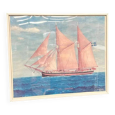 Swedish original print on paper – "Boat at Sea" by Egil Bergström – Signed – vintage and framed – 60.5 × 50.5 cm (23.8 in × 19.8 in)