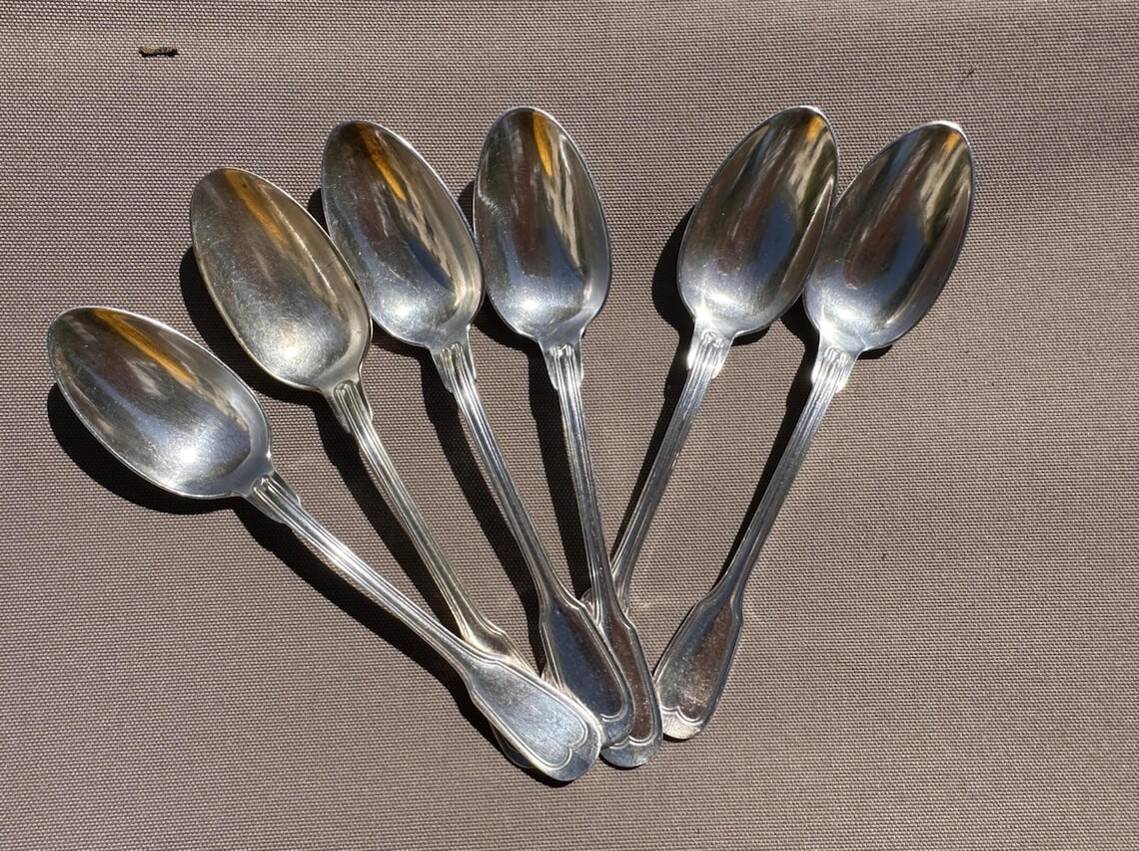 6 petites cuillères charles roux paris en métal argenté -modèle filet vieux